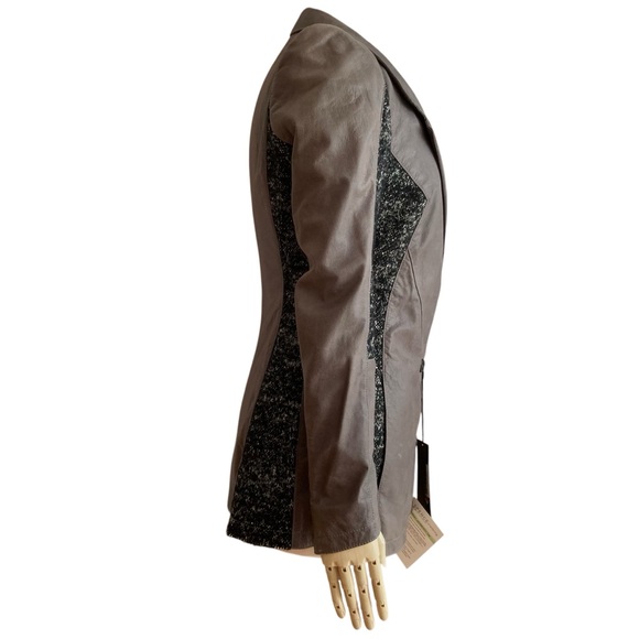 DROMe | Leather Blazer Jacket / Wool Contrast / Col Taupe-Felt / Sz Small / NWT! - Picture 3 of 12